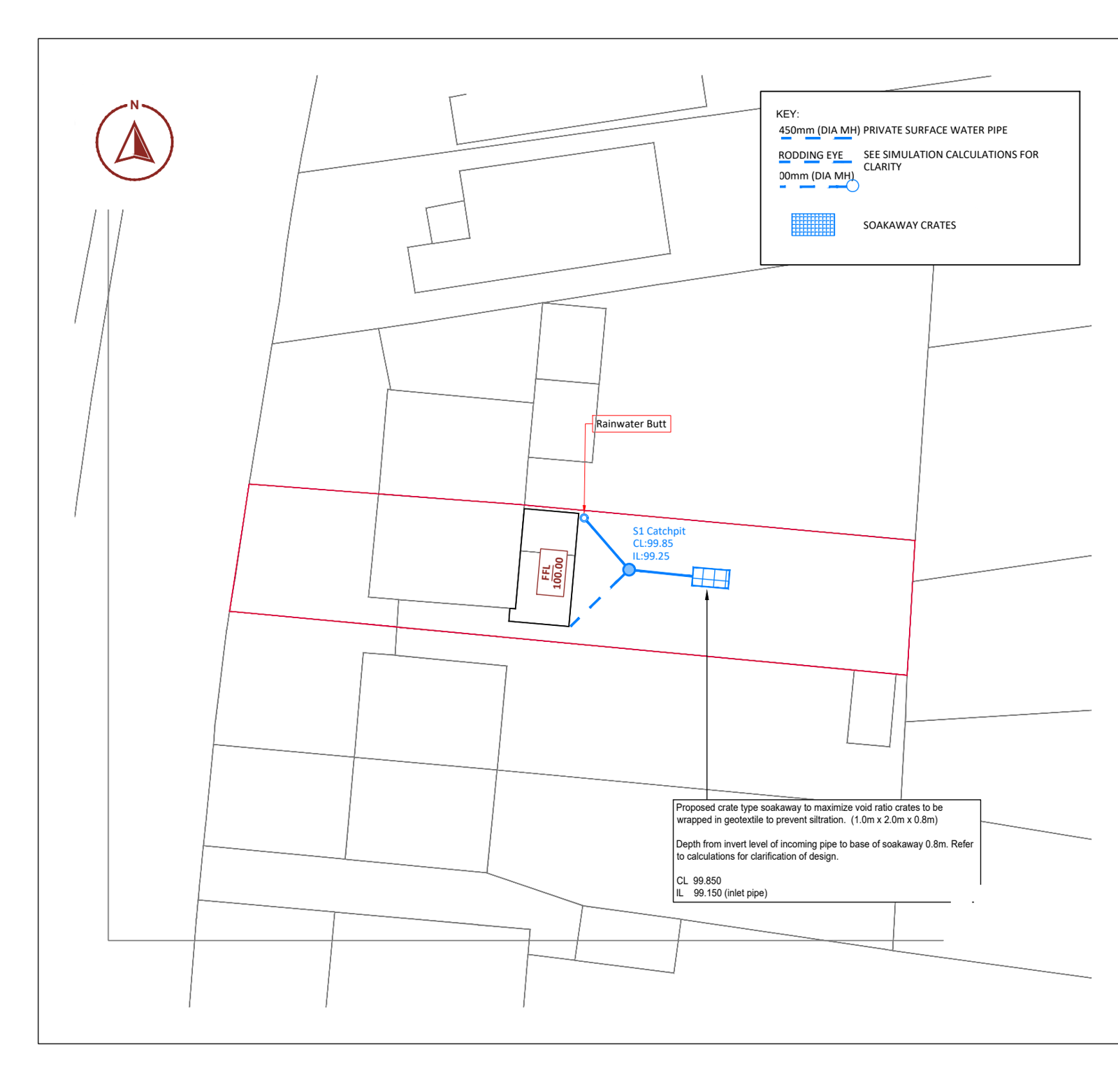 Onn Point proposed drainage strategy for an extension in Woking, Surrey
