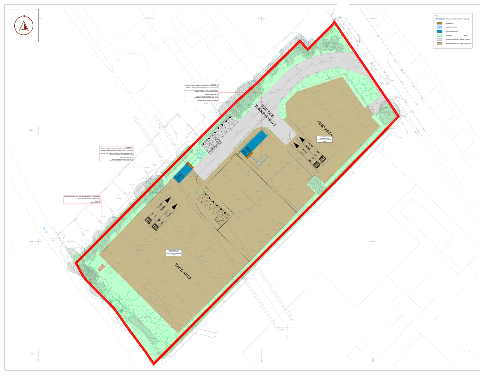 Onn Point proposed drainage strategy for a development in Hilliers Garden Centre